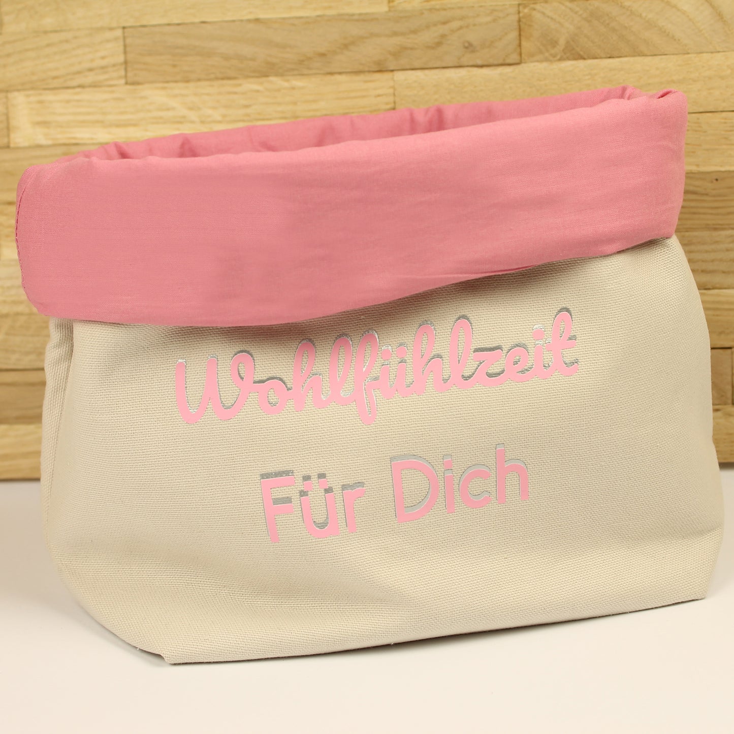 Personalisierbares Stoff Utensilo – mit rosa oder blauem Innenfutter – Vinyl-Beschriftung mit Heizpresse – Aufbewahrungskorb für Babyzimmer & Bad